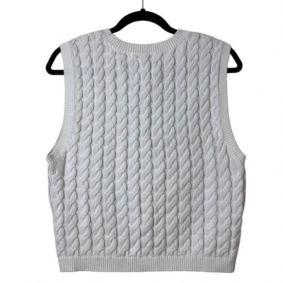 Abercrombie & Fitch Cable Knit Sweater Vest L White Y2K Fisherman Grandpa-Core - Picture 4 of 6
